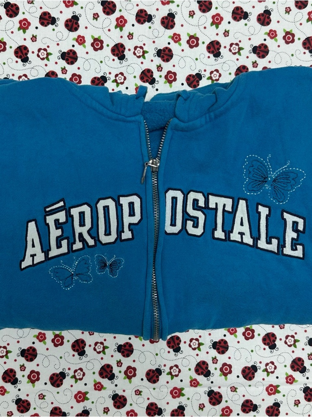 Aéropostale Teal Zip-Up Hoodie with Butterfly Embroidery